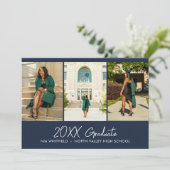 Navy Blue Minimal Photo Collage Afstudeerfeest Kaart (Staand voorkant)