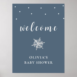Navy Blue Minimal Sneeuwvlok Baby shower Welkom Poster