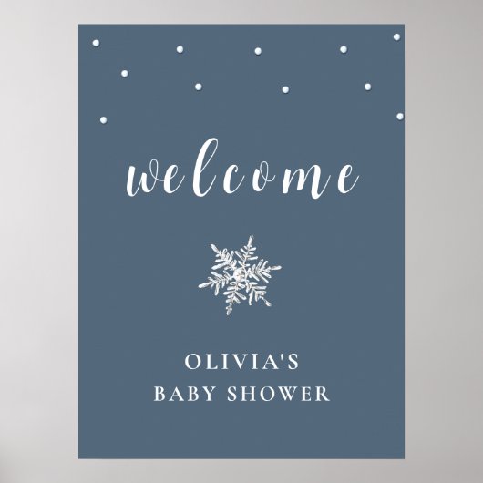 Navy Blue Minimal Sneeuwvlok Baby shower Welkom Poster (Voorkant)