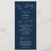 Navy Blue Minimal Wedding Ceremony Program Programmakaart (Voorkant)