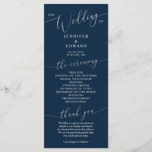 Navy Blue Minimal Wedding Ceremony Program Programmakaart