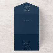 Navy Blue Minimal Wedding Elegant Script All In One Uitnodiging (Buitenkant)