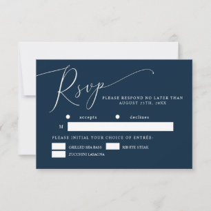 Navy Blue Minimal Wedding Meal Choice RSVP Kaartje