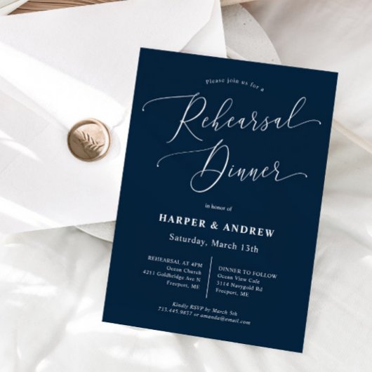 Navy Blue Minimal Wedding Rehearsal Dinner Kaart