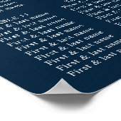 Navy Blue Minimal Wedding Seating Chart Poster (Hoek)