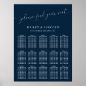 Navy Blue Minimal Wedding Seating Chart Poster (Voorkant)