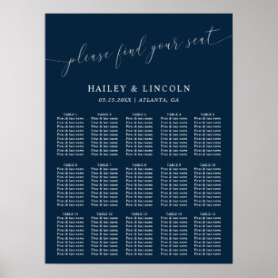 Navy Blue Minimal Wedding Seating Chart Poster