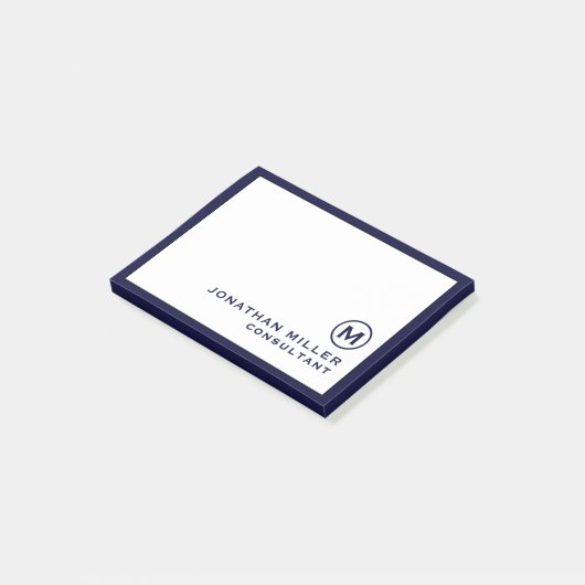 Navy Blue-minimalismonogram Post-it® Notes (Schuin)