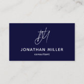 Navy Blue-minimalismonogram Visitekaartje (Voorkant)