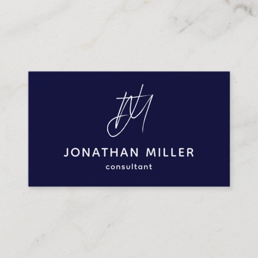 Navy Blue-minimalismonogram Visitekaartje (Voorkant)