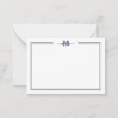 Navy Blue Minimalist 2 Border Monogram Notitiekaartje (Voorkant)