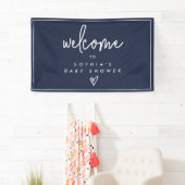 Navy Blue Minimalist Boho Baby shower Welkom Spandoek (Insitu)