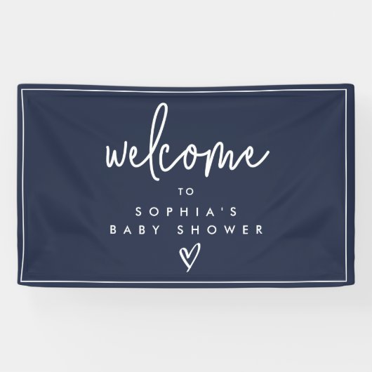 Navy Blue Minimalist Boho Baby shower Welkom Spandoek (Horizontaal)