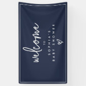 Navy Blue Minimalist Boho Baby shower Welkom Spandoek (Verticaal)