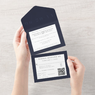 Navy Blue Minimalist Bold Type Wedding All In One Uitnodiging