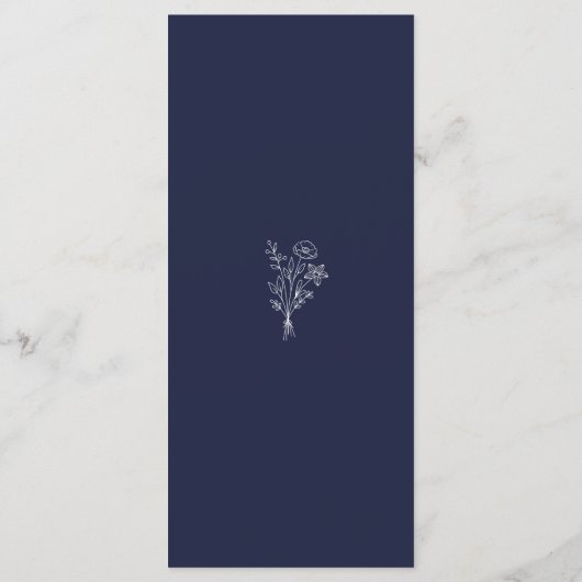 Navy Blue Minimalist Botanicals Terracotta Wedding Menu (Achterkant)