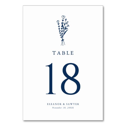 Navy Blue Minimalist Botanicals Wedding Kaart (Voorkant)