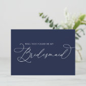 Navy Blue Minimalist Bridesmaid proposal Kaart (Staand voorkant)