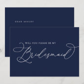 Navy Blue Minimalist Bridesmaid proposal Kaart (Voorkant / Achterkant)