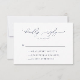 Navy Blue Minimalist Calligraphy Wedding RSVP Card Kaartje