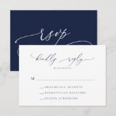 Navy Blue Minimalist Calligraphy Wedding RSVP Card Kaartje (Voorkant / Achterkant)
