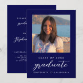 Navy Blue Minimalist Classy 1 Photo Afstuderen Kaart (Voorkant / Achterkant)