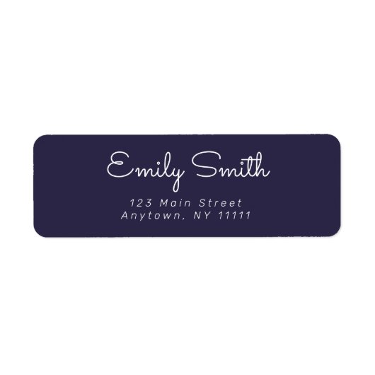 Navy Blue Minimalist Cursive Retour Adreslabel Etiket (Voorkant)