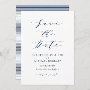 Navy Blue Minimalist Dainty Script Save The Date