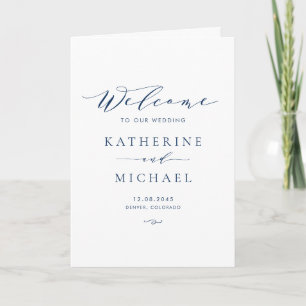 Navy Blue Minimalist Dainty Script Wedding Programma