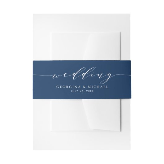 Navy Blue Minimalist Dainty Script Wedding Uitnodigingen Wikkel (Voorkant Voorbeeld)