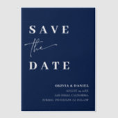 Navy Blue Minimalist Elegant Foto Save the Date Vellum Uitnodigingen (Voorkant)