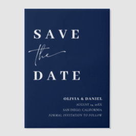 Navy Blue Minimalist Elegant Foto Save the Date Vellum Uitnodigingen