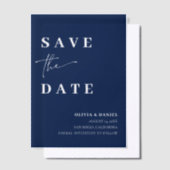 Navy Blue Minimalist Elegant Foto Save the Date Vellum Uitnodigingen (Offset)