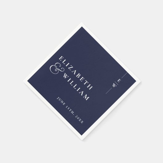 Navy Blue Minimalist Elegant Monogram Huwelijk Servet (Hoek)