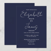 Navy Blue Minimalist Elegant Script Wedding Kaart (Voorkant / Achterkant)