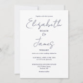 Navy Blue Minimalist Elegant Script Wedding Kaart (Voorkant)