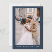 Navy Blue Minimalist Elegante Fotobruiloft Kaart (Voorkant)