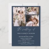 Navy Blue Minimalist Elegante Fotobruiloft Kaart (Achterkant)