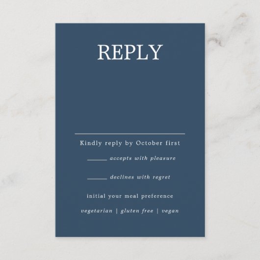 Navy Blue Minimalist Gepersonaliseerde bruiloft RS Informatiekaartje (Voorkant)