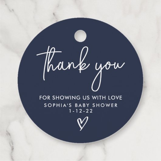 Navy Blue Minimalist Modern Boho Baby shower Bedankjes Labels (Achterkant)