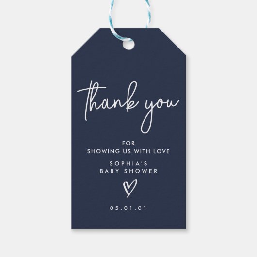 Navy Blue Minimalist Modern Boho Baby shower Cadeaulabel (Voorkant)