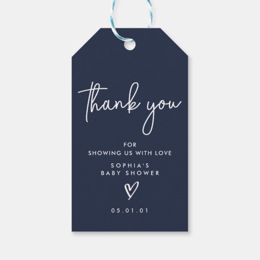 Navy Blue Minimalist Modern Boho Baby shower Cadeaulabel (Achterkant)