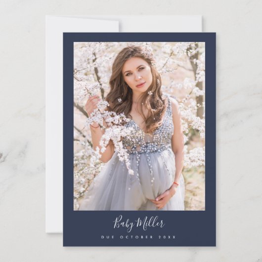 Navy Blue Minimalist Modern Boho Baby shower Kaart (Achterkant)