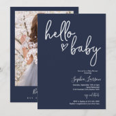 Navy Blue Minimalist Modern Boho Baby shower Kaart (Voorkant / Achterkant)