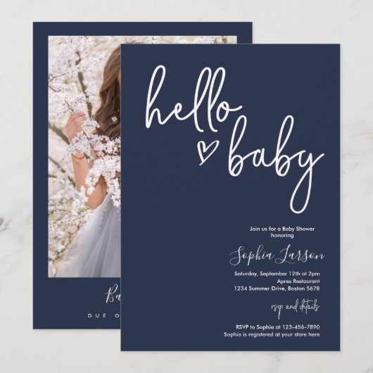 Navy Blue Minimalist Modern Boho Baby shower Kaart (Voorkant / Achterkant)