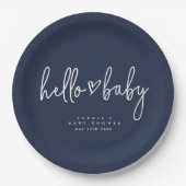 Navy Blue Minimalist Modern Boho Baby shower Papieren Bordje (Voorkant)