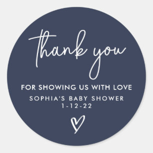 Navy Blue Minimalist Modern Boho Baby shower Ronde Sticker