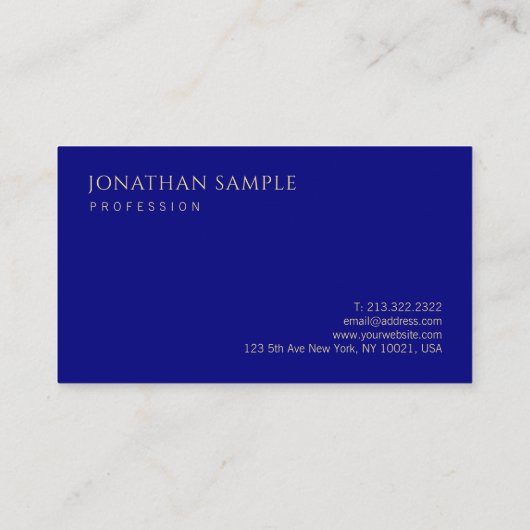 Navy Blue Minimalist Modern Elegant Sjabloon Visitekaartje (Achterkant)