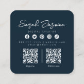 Navy Blue Minimalist Modern Influencer Scannable Vierkante Visitekaartje (Achterkant)