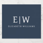 Navy Blue Minimalist Modern Monogram Elegant Bier Etiket (Enkel label)